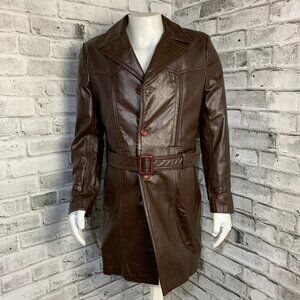 Vintage 60s 70s Sears Leather Jacket Belted Removable Quilt Liner Trench Coat